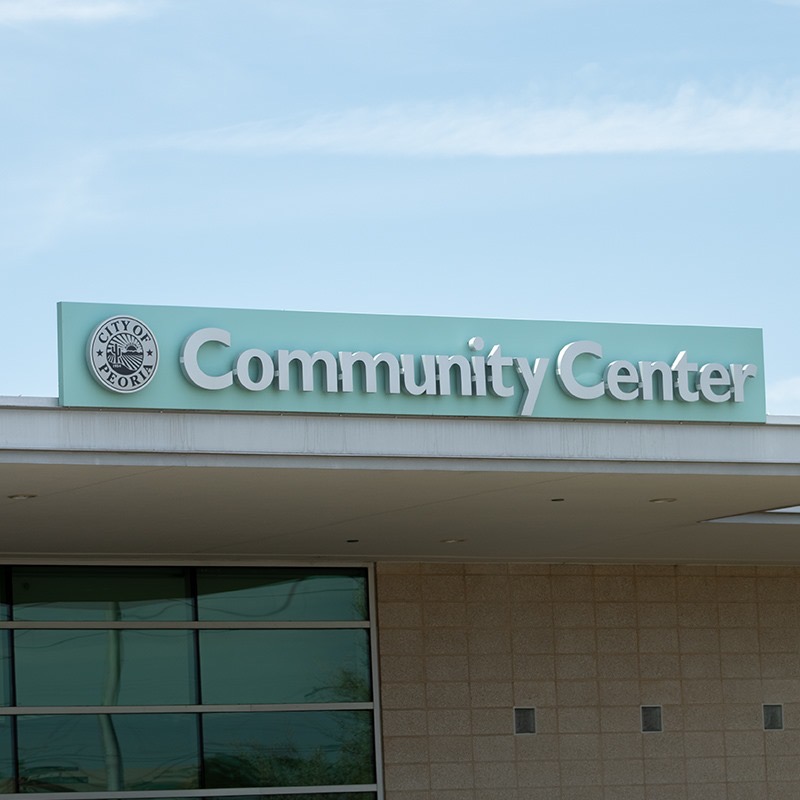 Peoria Community Center sign where the backpack drive was hosted