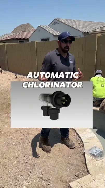 Water feature done right — cemented base, skimmer, pump, chlorinator, lighting