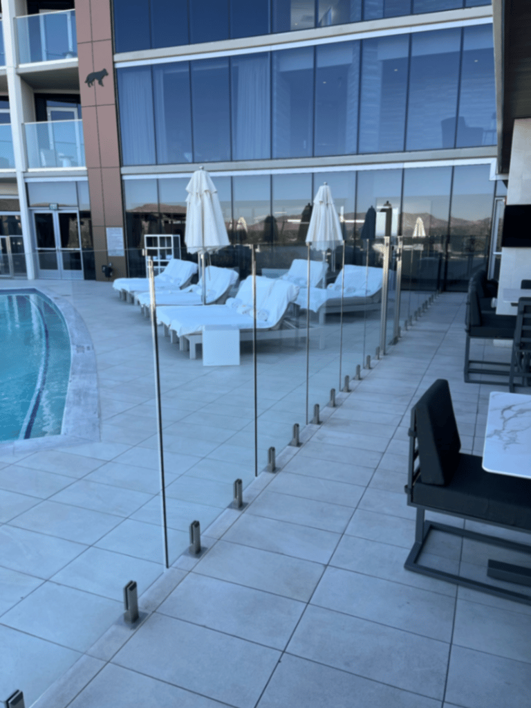 AE outdoor living project in Scottsdale — Caesars Republic Scottsdale — Rooftop Pool Glass Fence