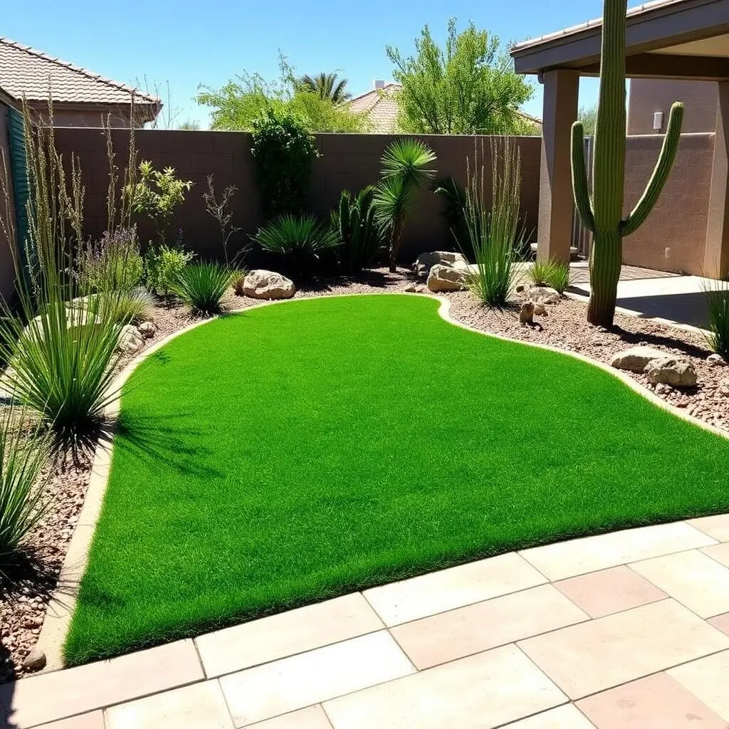 Family backyard with premium artificial turf installed by AE Outdoor Living