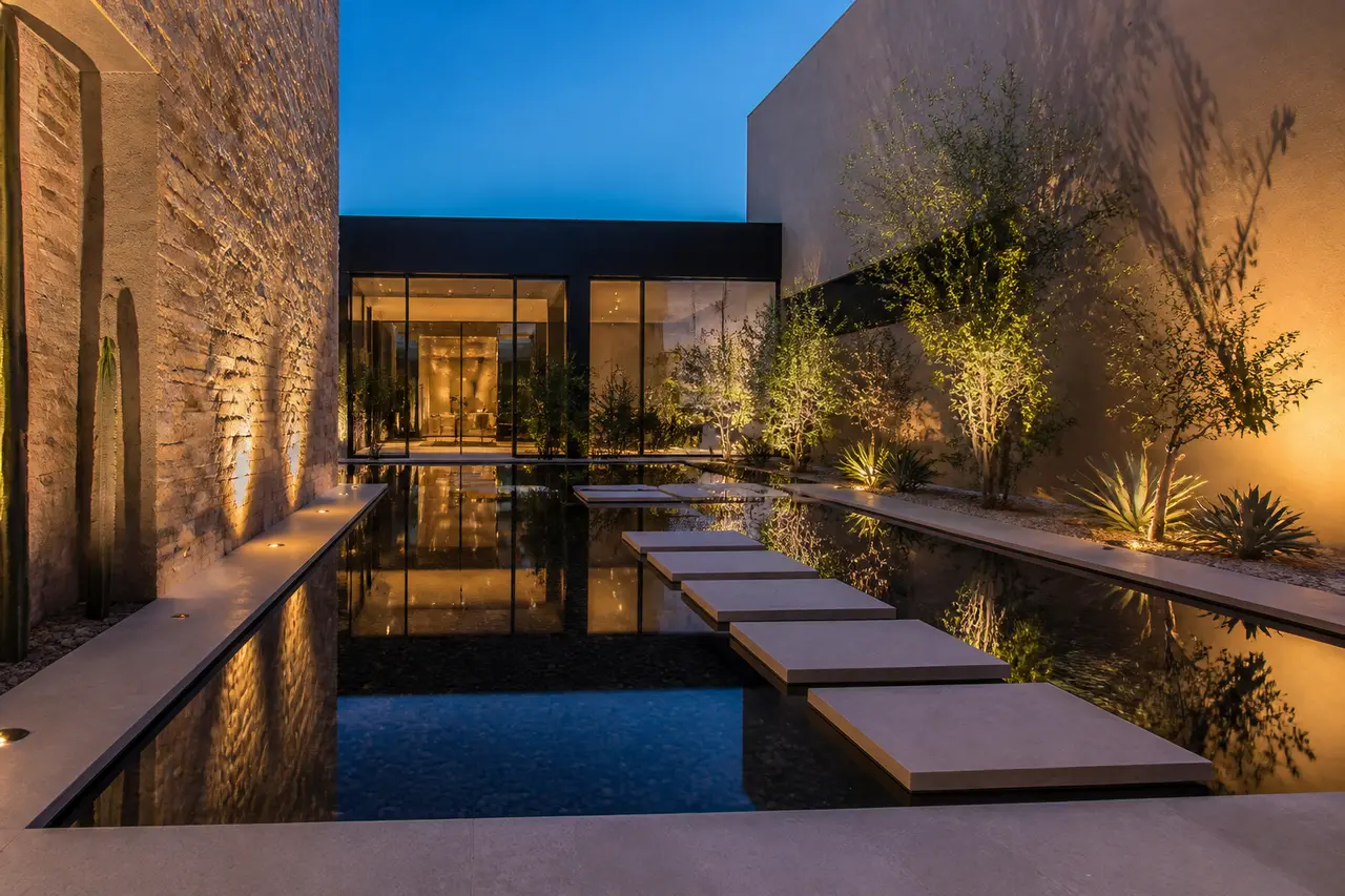 Courtyard Reflection Pool — Architectural pool for front courtyards and entry experiences. by AE Outdoor Living