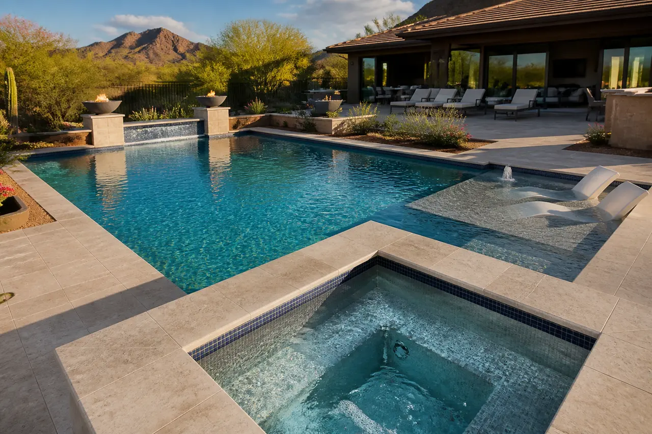Family Rectangle Classic — Lap-swim friendly rectangle with attached spa. by AE Outdoor Living