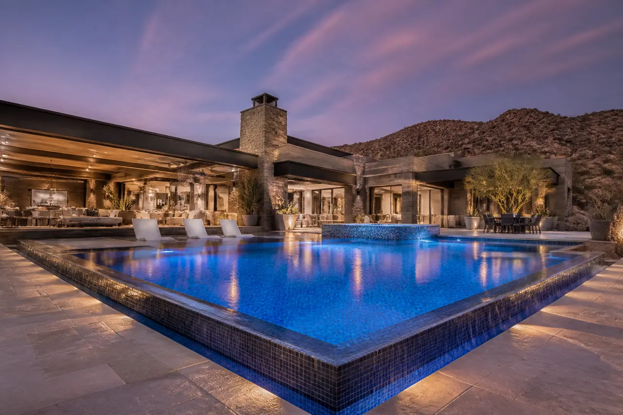 Resort Perimeter Overflow — Wet-edge pool with full 360° perimeter overflow. by AE Outdoor Living